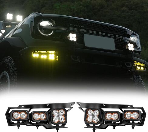 LIGHTFOX LED Fog Lights Set for Ford Bronco (2021-2024), Off-road Modification Spotlight Bronco Fog Lights for Modular Bumper, Daytime Running Lights, Bronco Fog Pocket Kit Assemblies IP68 in Saudi Arabia