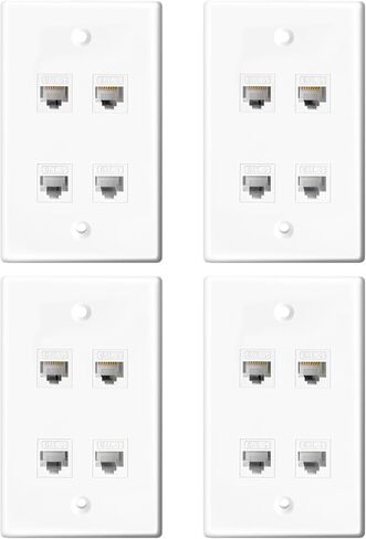 Ethernet Wall Plate Outlet, 4 Port Matte Keystone Wall Plate with RJ45 Keystone Coupler, White in Kuwait