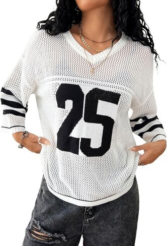 Verdusa Women's Hollow Out Sheer Jersey Pullover Contents رقم طباعة قمم متماسكة قصيرة الأكمام in Saudi Arabia