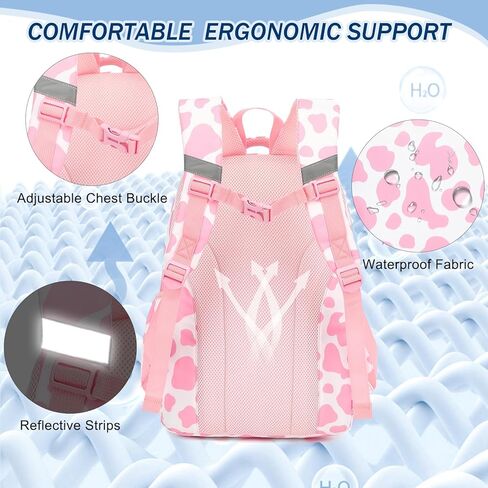 Cow Print Pink School Backpack for Girls, 3Pcs Kids Bookbag Set School Bags Back Pack with Lunch Box and Pencil Bag in Kuwait