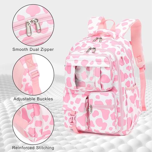 Cow Print Pink School Backpack for Girls, 3Pcs Kids Bookbag Set School Bags Back Pack with Lunch Box and Pencil Bag in Kuwait
