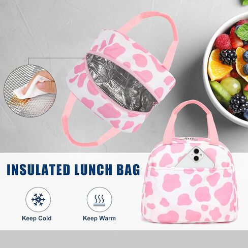 Cow Print Pink School Backpack for Girls, 3Pcs Kids Bookbag Set School Bags Back Pack with Lunch Box and Pencil Bag in Kuwait