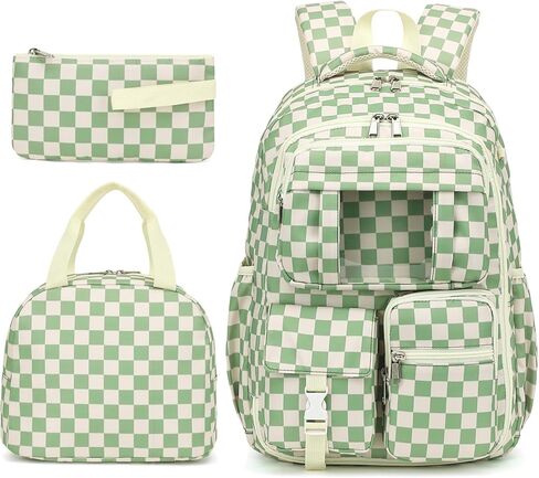Girls School Backpack Set - Teens Kids School Bag Bookbag with Lunch Box Pencil Case for Elementary Middle School (Checkered Pink) in Kuwait