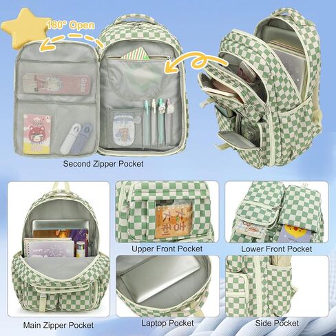 Girls School Backpack Set - Teens Kids School Bag Bookbag with Lunch Box Pencil Case for Elementary Middle School (Checkered Pink) in Kuwait