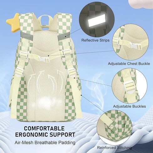 Girls School Backpack Set - Teens Kids School Bag Bookbag with Lunch Box Pencil Case for Elementary Middle School (Checkered Pink) in Kuwait