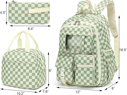 Girls School Backpack Set - Teens Kids School Bag Bookbag with Lunch Box Pencil Case for Elementary Middle School (Checkered Pink) in Kuwait