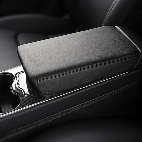 Car Center Console Arm Rest Lid Cover Armrest Box Cover Pads PU Leather for Tesla Model 3 2017-2023,for Tesla Model Y 2020-2023(Black) in Saudi Arabia