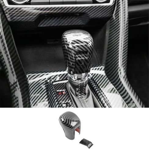 Carbon Fiber ABS Gear Shift Knob Cover Trim 10th for Honda Civic Sedan 2016 2017 2018 2019 2020 2021 Car Styling Accessories(Black-B) in Saudi Arabia