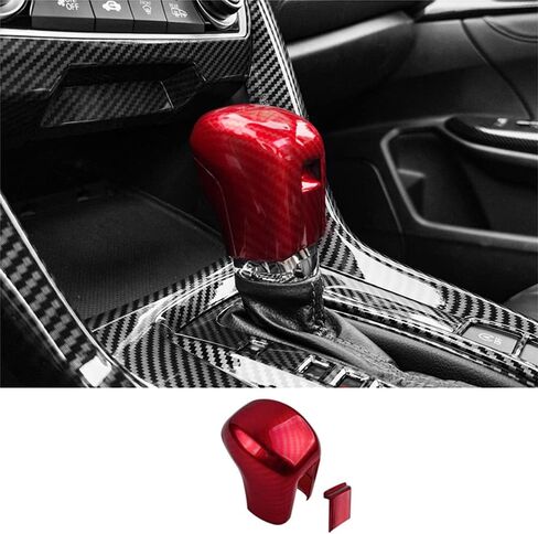 Carbon Fiber ABS Gear Shift Knob Cover Trim 10th for Honda Civic Sedan 2016 2017 2018 2019 2020 2021 Car Styling Accessories(Black-B) in Saudi Arabia