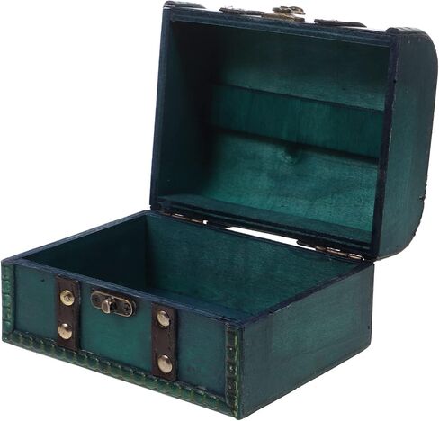Garneck Decorative Wooden Box Vintage Treasure Chest Box with Lock and leather Straps Handmade Wooden Storage Box Trinket Jewelry Case for Home Decor, Green in Saudi Arabia