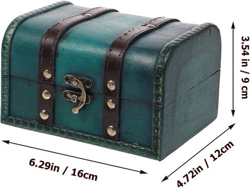 Garneck Decorative Wooden Box Vintage Treasure Chest Box with Lock and leather Straps Handmade Wooden Storage Box Trinket Jewelry Case for Home Decor, Green in Saudi Arabia