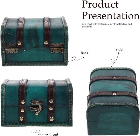 Garneck Decorative Wooden Box Vintage Treasure Chest Box with Lock and leather Straps Handmade Wooden Storage Box Trinket Jewelry Case for Home Decor, Green in Saudi Arabia