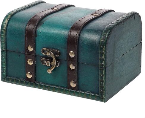 Garneck Decorative Wooden Box Vintage Treasure Chest Box with Lock and leather Straps Handmade Wooden Storage Box Trinket Jewelry Case for Home Decor, Green in Saudi Arabia