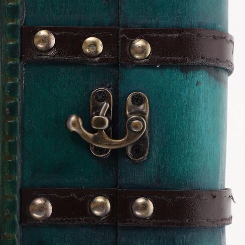 Garneck Decorative Wooden Box Vintage Treasure Chest Box with Lock and leather Straps Handmade Wooden Storage Box Trinket Jewelry Case for Home Decor, Green in Saudi Arabia