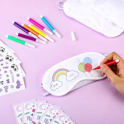 256 Pcs Eye Mask Sleepover Party Supplies Include White Eye Sleep Shade Blindfold Fabric Marker Pens Hair Band Scrunchies Comb Keychains Graffiti Mirrors Stickers Cards Organza Bags for Women in Saudi Arabia
