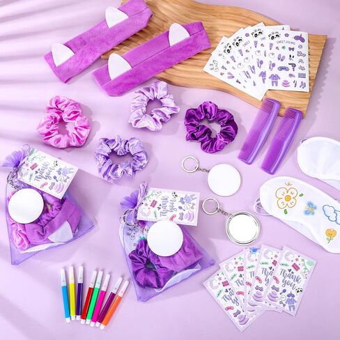 256 Pcs Eye Mask Sleepover Party Supplies Include White Eye Sleep Shade Blindfold Fabric Marker Pens Hair Band Scrunchies Comb Keychains Graffiti Mirrors Stickers Cards Organza Bags for Women in Saudi Arabia