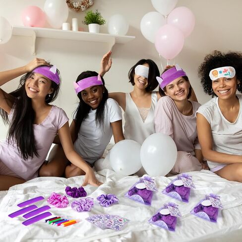 256 Pcs Eye Mask Sleepover Party Supplies Include White Eye Sleep Shade Blindfold Fabric Marker Pens Hair Band Scrunchies Comb Keychains Graffiti Mirrors Stickers Cards Organza Bags for Women in Saudi Arabia