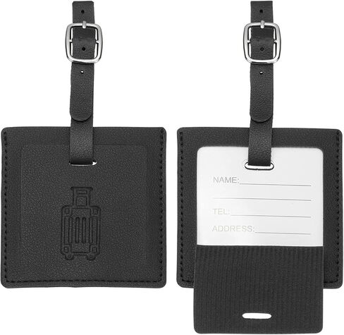 PATIKIL Suitcase Tags, Grey Square Leather Luggage Name Tags Airplane Travel Business Trip Essentials with Private Protection for Flying Hotel Check in Luggage Bags Men Women, 2 Pcs in Saudi Arabia