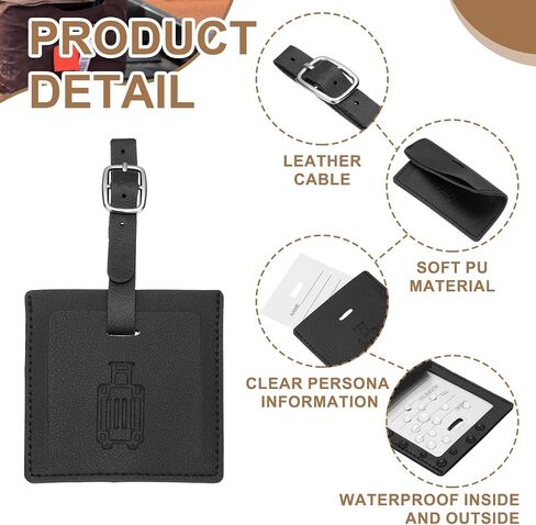 PATIKIL Suitcase Tags, Grey Square Leather Luggage Name Tags Airplane Travel Business Trip Essentials with Private Protection for Flying Hotel Check in Luggage Bags Men Women, 2 Pcs in Saudi Arabia