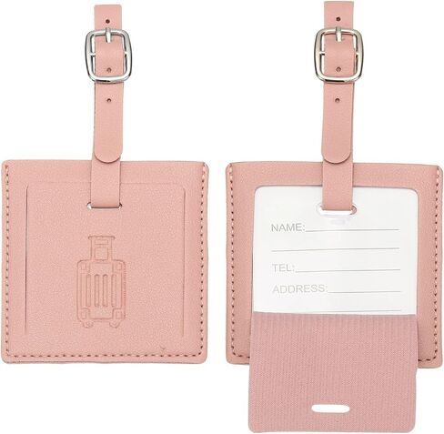 علامات Patikil Corcase ، Gray Square Leather Luggage Name Tags Airplane Travel Business Trip Essentials مع حماية خاصة لفندق Flying Hotel في أكياس الأمتعة للنساء ، 2 PCS in Kuwait