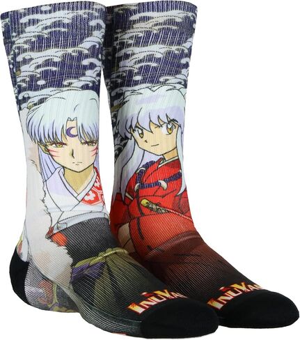 Bioworld InuYasha Anime Men's Sesshomaru & Inuyasha 2 Character Sublimated Crew Socks 1 Pair (Sock Size 10-13) in Saudi Arabia