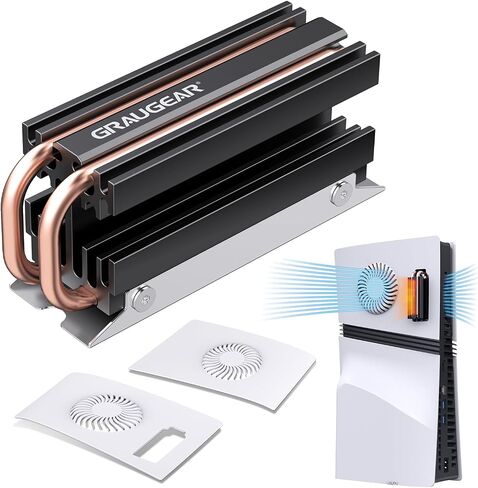 GRAUGEAR PS5 Slim M.2 SSD Cooling Pack, Ventilation PS5 Slim Cover and Open-Air PS5 SSD Heatsink, Heat Pipe Cooler for PS5 M.2 SSD, Cross Ventilation Design(Not Fit for Original PS5/PS5 Pro) in Kuwait