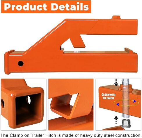 Clamp On Trailer Hitch Receiver Bucket Hitch Compatible with Tractor 2" Ball Mount Adapter and Deere Bobcat Bucket (Orange) in Saudi Arabia