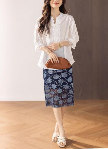 LAI MENG FIVE CATS Women's V Neck Lace Crochet See Through Floral Elegant Blouse Tops Shirts in Saudi Arabia