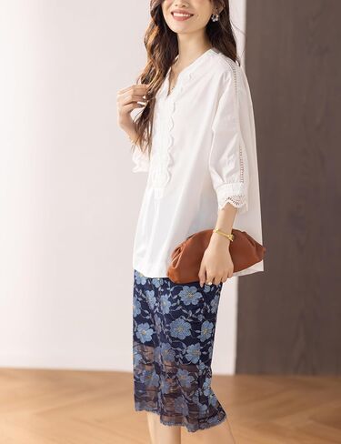LAI MENG FIVE CATS Women's V Neck Lace Crochet See Through Floral Elegant Blouse Tops Shirts in Saudi Arabia