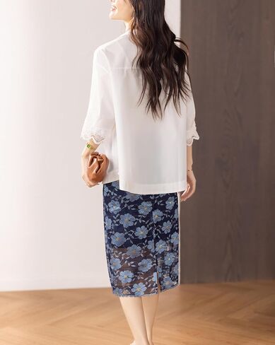 LAI MENG FIVE CATS Women's V Neck Lace Crochet See Through Floral Elegant Blouse Tops Shirts in Saudi Arabia