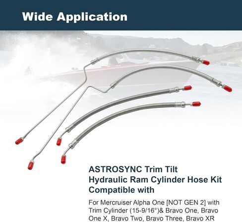 Trim Tilt Hydraulic Ram Cylinder Hose Kit Fit For Mercruiser Alpha One & Bravo 1 2 3 X, Replace Hose Kit for 9B-104 9B-121 Trim Cylinder (15-9/16") 32-99904Q(x2) 32-864589 32-864588, 4pcs in Kuwait
