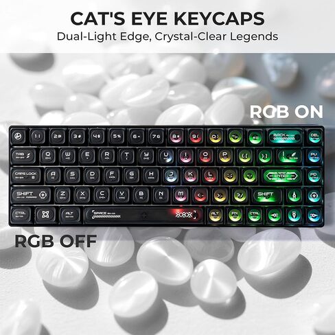 مفاتيح مفاتيح شفافة ، XVX New Max Profile Shine من خلال keycaps75 في المئة ، Cat Eye Custom Keycaps ، PC Jelly Keycaps للوحات المفاتيح الميكانيكية (136Keys ، فقط Keycaps)-Purple & White in Kuwait