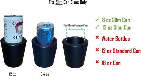 8.4 oz / 12 oz Slim Can Universal Cup Holder Adapter and Expander - Car Upgrade Fits Red Bull, Celsius, Energy Drink, Michelob, White Claw, Truly (Two Pack, Black) in Kuwait