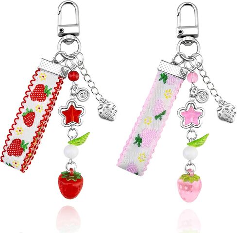 Strawberry Keychain Gifts 2Pcs Cute Strawberry Decor Purse Charms Accessories Kawaii Strawberry Themed Bag Charm Stuff Fruit Lover Gifts for Women Girls Red and Pink Key Chains Decoration Girly Stuff in Saudi Arabia