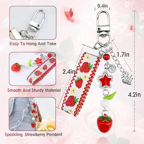 Strawberry Keychain Gifts 2Pcs Cute Strawberry Decor Purse Charms Accessories Kawaii Strawberry Themed Bag Charm Stuff Fruit Lover Gifts for Women Girls Red and Pink Key Chains Decoration Girly Stuff in Saudi Arabia