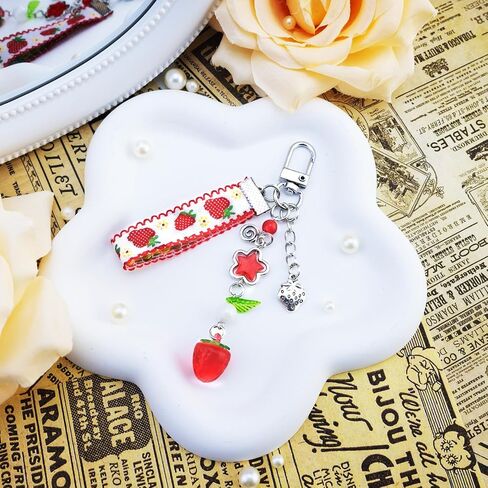 Strawberry Keychain Gifts 2Pcs Cute Strawberry Decor Purse Charms Accessories Kawaii Strawberry Themed Bag Charm Stuff Fruit Lover Gifts for Women Girls Red and Pink Key Chains Decoration Girly Stuff in Saudi Arabia