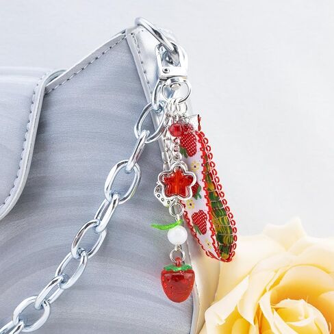 Strawberry Keychain Gifts 2Pcs Cute Strawberry Decor Purse Charms Accessories Kawaii Strawberry Themed Bag Charm Stuff Fruit Lover Gifts for Women Girls Red and Pink Key Chains Decoration Girly Stuff in Saudi Arabia
