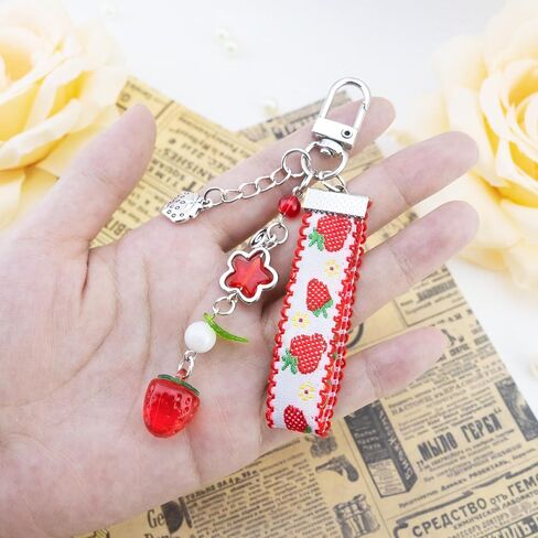 Strawberry Keychain Gifts 2Pcs Cute Strawberry Decor Purse Charms Accessories Kawaii Strawberry Themed Bag Charm Stuff Fruit Lover Gifts for Women Girls Red and Pink Key Chains Decoration Girly Stuff in Saudi Arabia