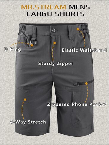 Mr.Stream Men Men Summer Quick Drying Fishing Zipper Pocket Lixt Weist Golf Cargo Shorts in Saudi Arabia