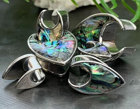 PAIR of Stunning Abalone Tear Drop Saddle Ear Spreader Tunnels - Surgical Steel - Plugs - Gauges - Body Jewelry in Saudi Arabia