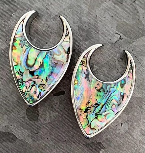 PAIR of Stunning Abalone Tear Drop Saddle Ear Spreader Tunnels - Surgical Steel - Plugs - Gauges - Body Jewelry in Saudi Arabia