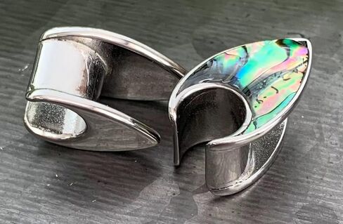 PAIR of Stunning Abalone Tear Drop Saddle Ear Spreader Tunnels - Surgical Steel - Plugs - Gauges - Body Jewelry in Saudi Arabia
