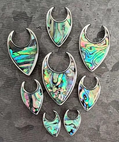 PAIR of Stunning Abalone Tear Drop Saddle Ear Spreader Tunnels - Surgical Steel - Plugs - Gauges - Body Jewelry in Saudi Arabia