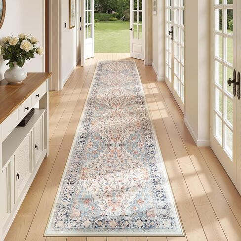 Boho 2x10 Long Hallway Runner Rug, Washable Non Slip Farmhouse Carpet Floral Kitchen Rug for Laundry, Porch, Living Room, Bedroom, Entrance in Saudi Arabia