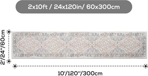 Boho 2x10 Long Hallway Runner Rug, Washable Non Slip Farmhouse Carpet Floral Kitchen Rug for Laundry, Porch, Living Room, Bedroom, Entrance in Saudi Arabia