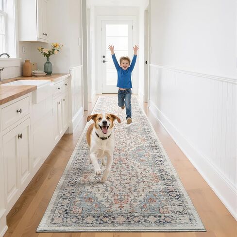 Boho 2x10 Long Hallway Runner Rug, Washable Non Slip Farmhouse Carpet Floral Kitchen Rug for Laundry, Porch, Living Room, Bedroom, Entrance in Saudi Arabia