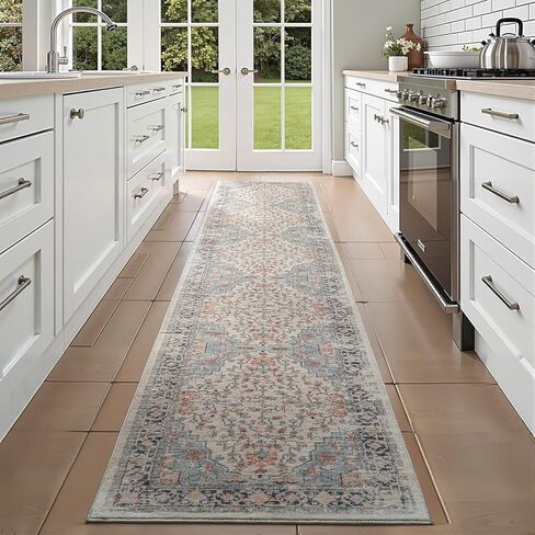Boho 2x10 Long Hallway Runner Rug, Washable Non Slip Farmhouse Carpet Floral Kitchen Rug for Laundry, Porch, Living Room, Bedroom, Entrance in Saudi Arabia