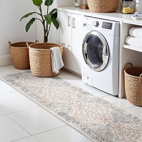 Boho 2x10 Long Hallway Runner Rug, Washable Non Slip Farmhouse Carpet Floral Kitchen Rug for Laundry, Porch, Living Room, Bedroom, Entrance in Saudi Arabia