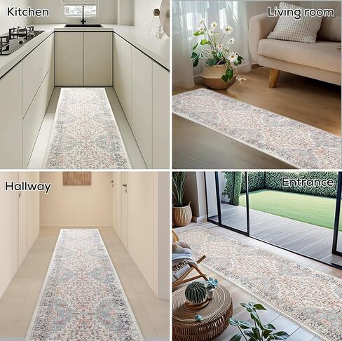 Boho 2x10 Long Hallway Runner Rug, Washable Non Slip Farmhouse Carpet Floral Kitchen Rug for Laundry, Porch, Living Room, Bedroom, Entrance in Saudi Arabia