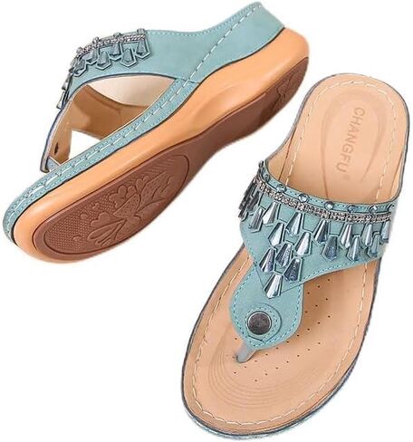 Doix Women Flip Flops Summer Rhinestone Beach Sandals Thong Thong Wedge With Arch Support Plantar Thitciitis Walking Shoes Non Slip Outdoor Slippers ، Black ، US12/EU43 in Kuwait